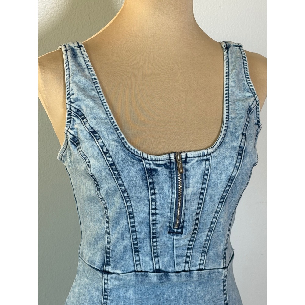 Guess Women's Y2K Medium Acid Wash Denim Bodycon Sheath Midi Dress Stretch Retro